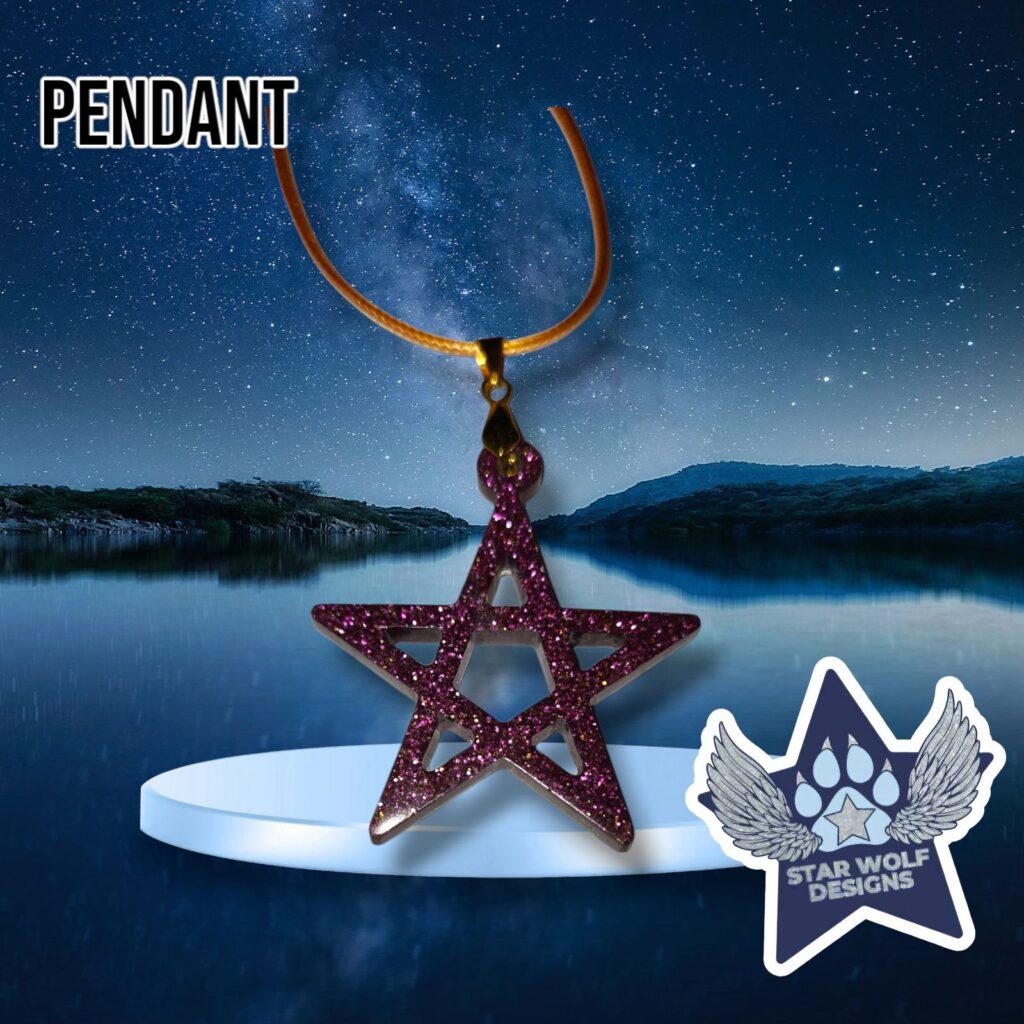 Dark red pentagram pendant on a cord