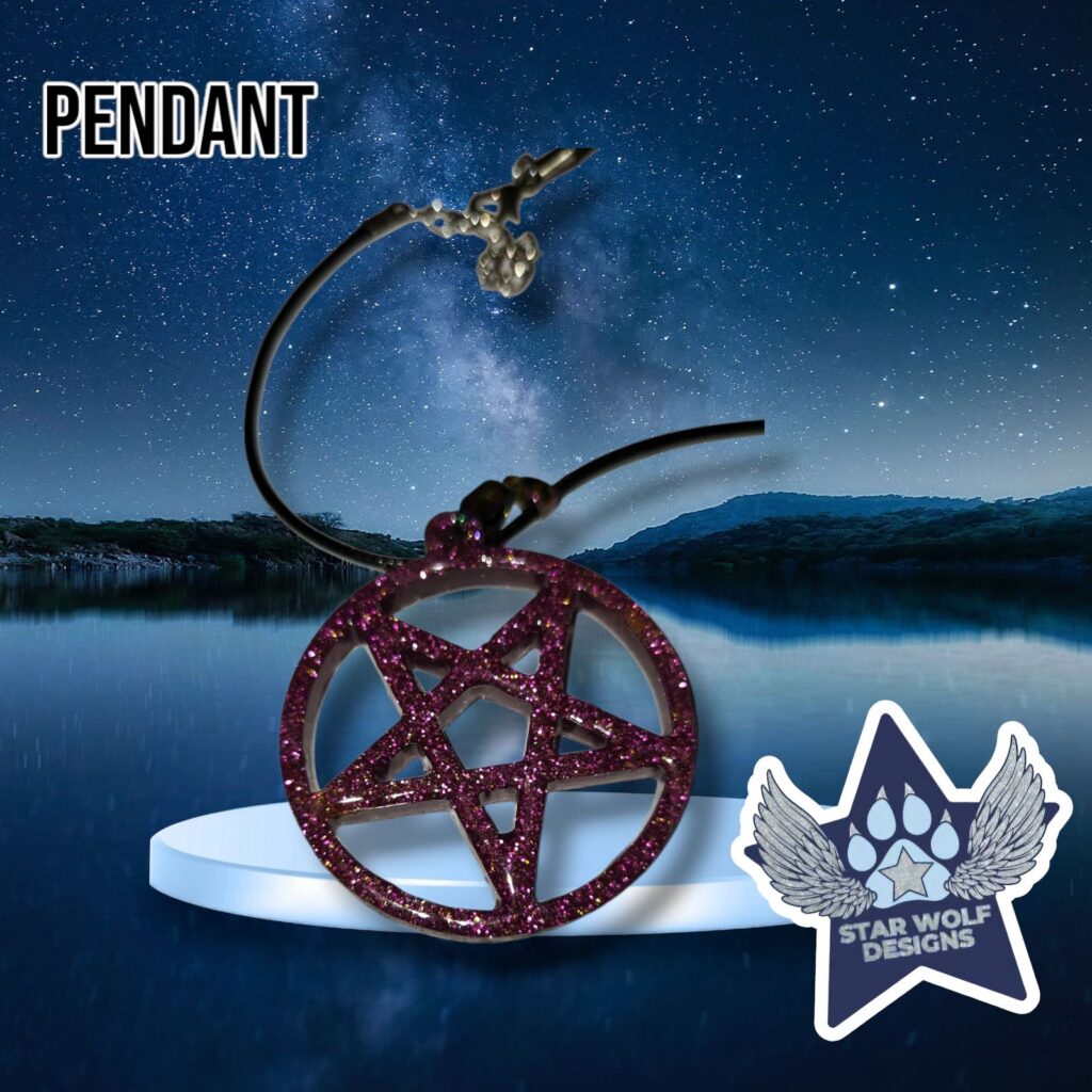 Dark red pentagram pendant on a cord
