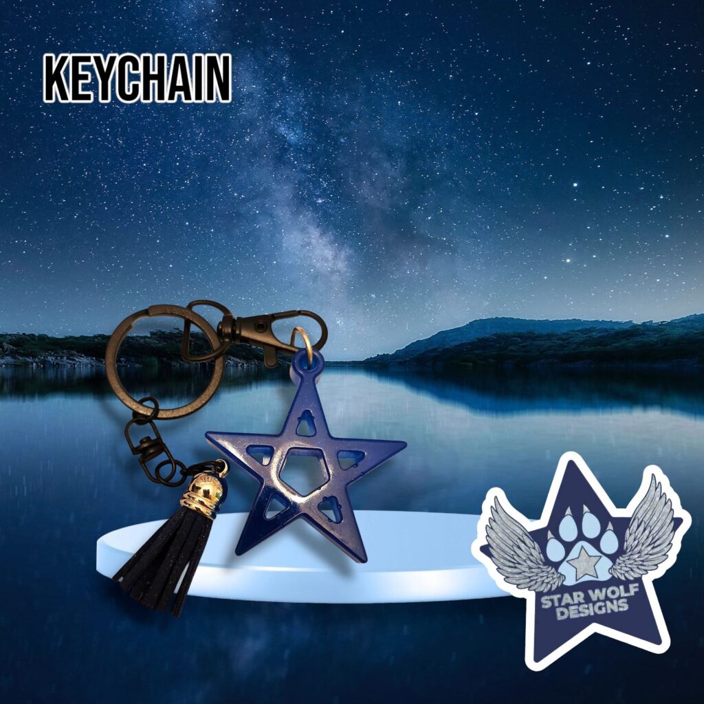 Dark star keychain with a black tassel