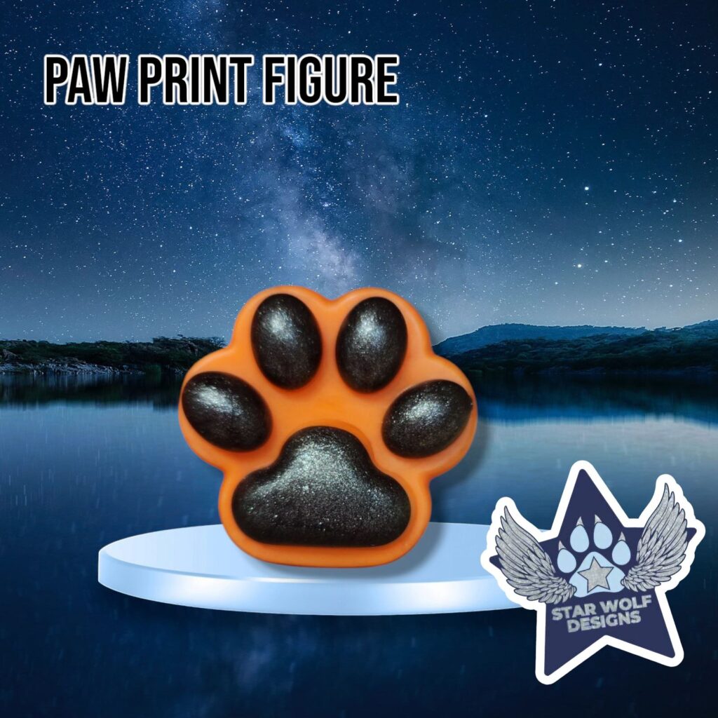 Orange and black paw print figure