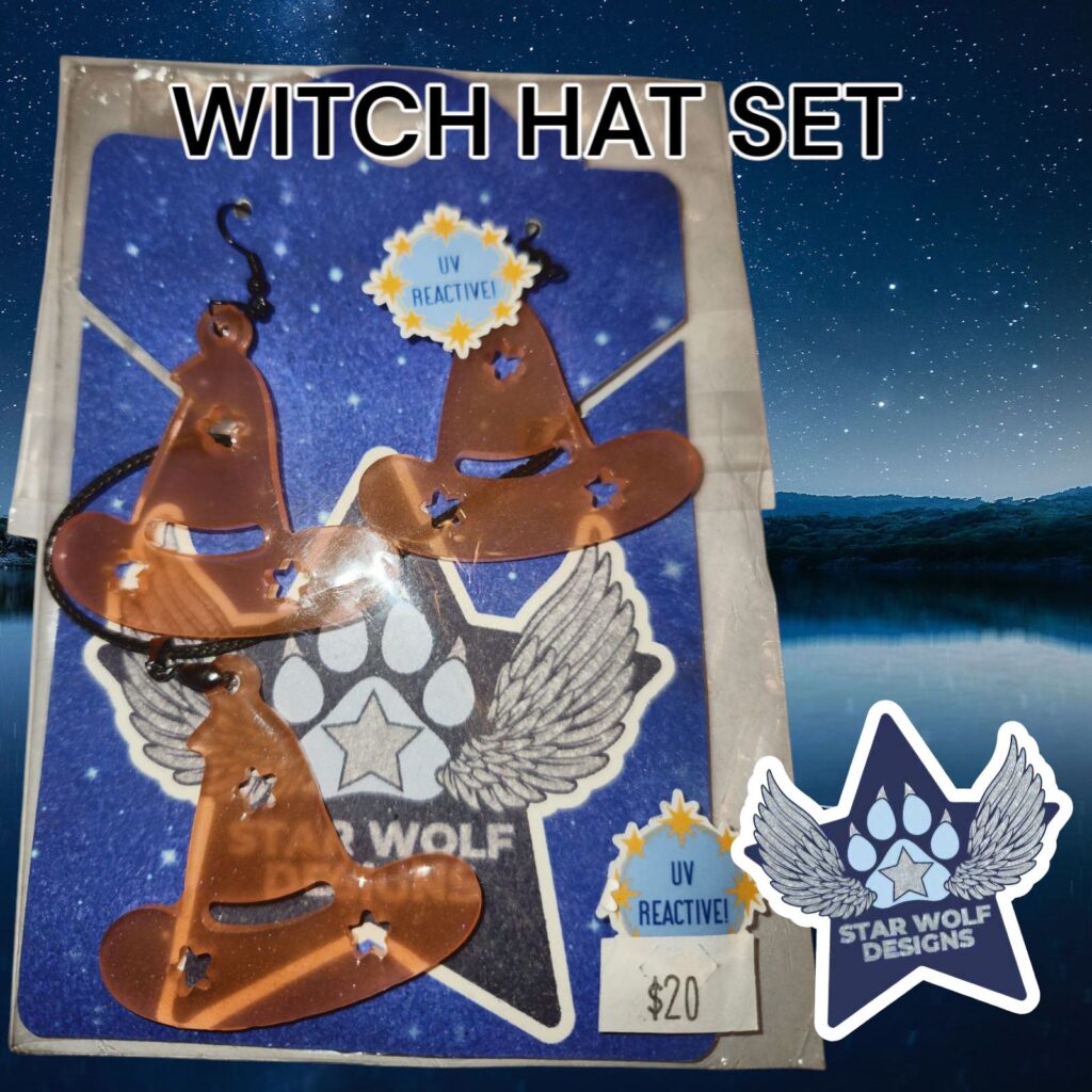 Orange witch hat earrings and pendant set